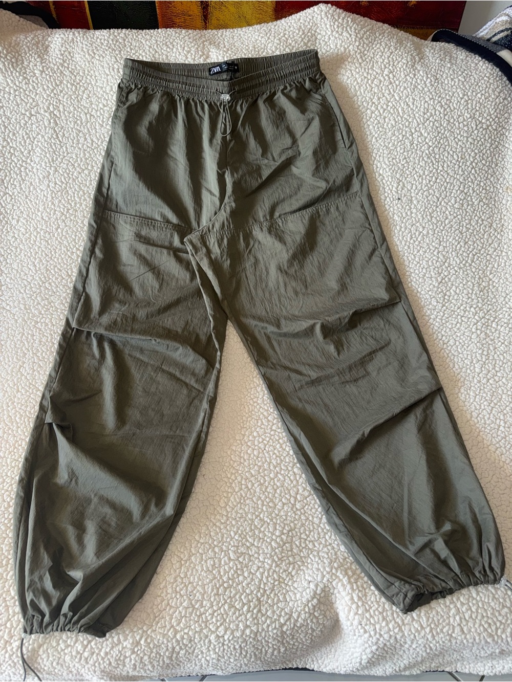 Zara Olive Green Wide-Leg Cargo Jumpsuit Pants